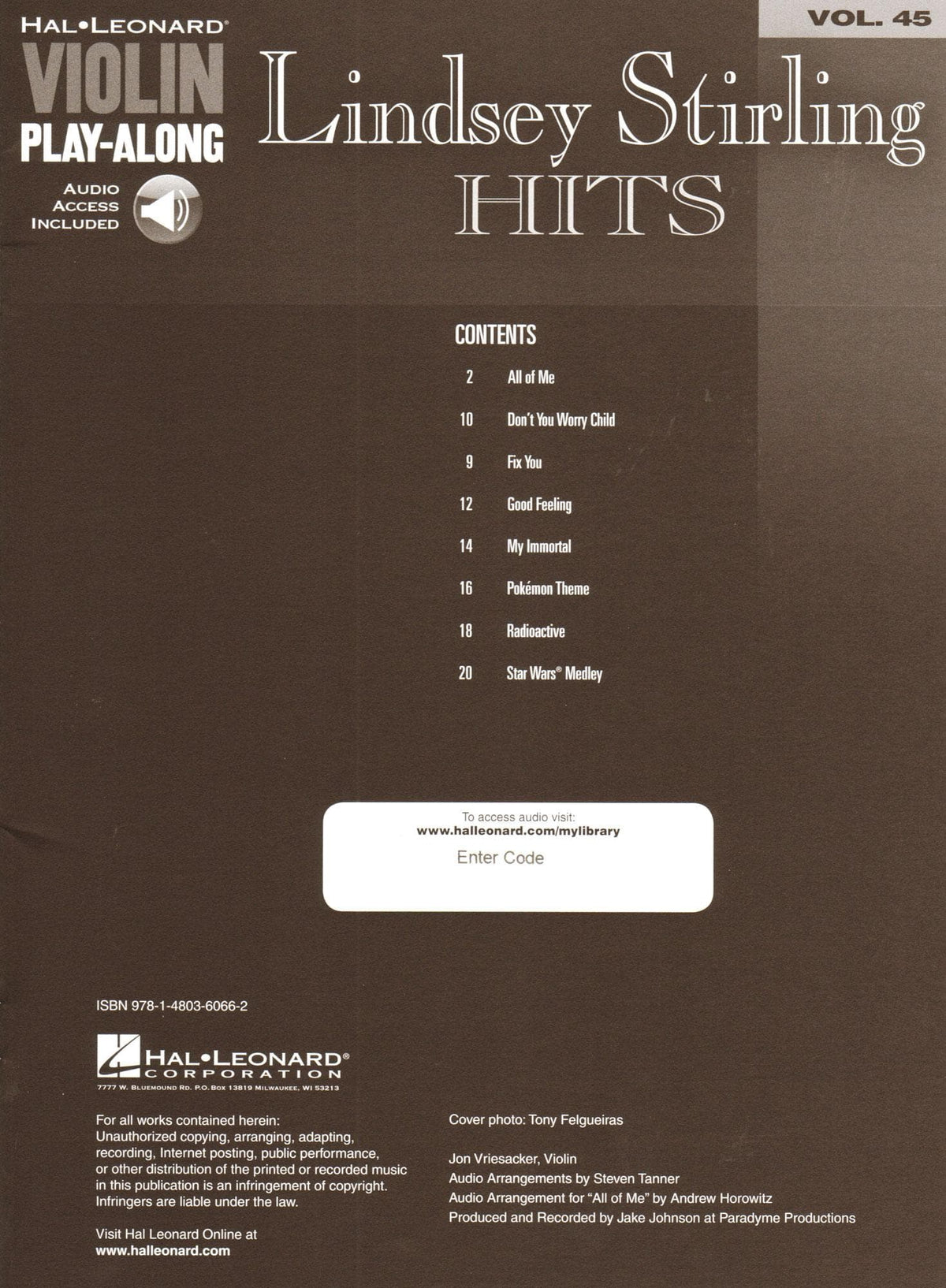Lindsey Stirling Hits - Violin Play-Along Vol. 45 - for Violin with Audio Accompaniment - Hal Leonard