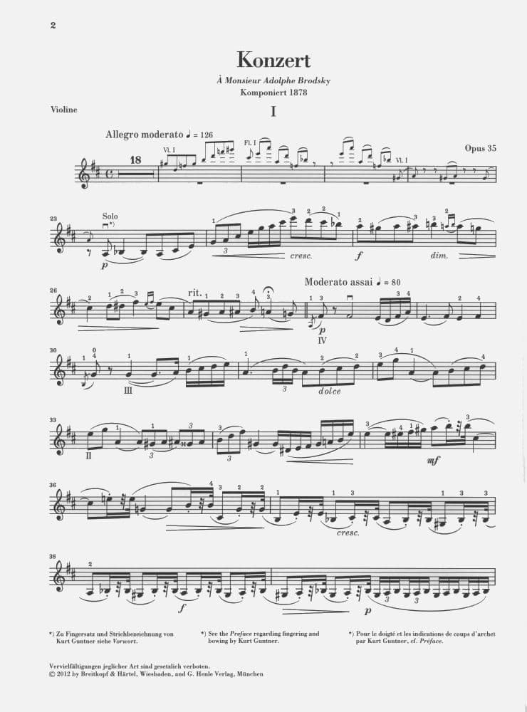 Tchaikovsky, PI - Violin Concerto in D Major, Op 35 - Violin and Piano - edited by Guntner - Henle