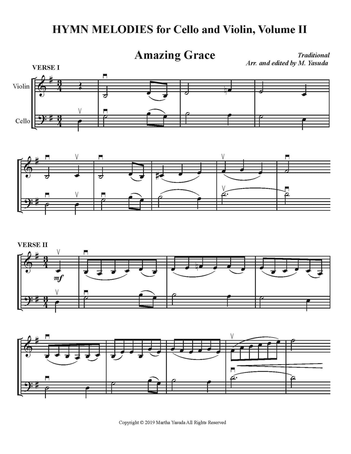 Yasuda, Martha - Hymn Melodies For Cello and Violin, Volume II - Digital Download