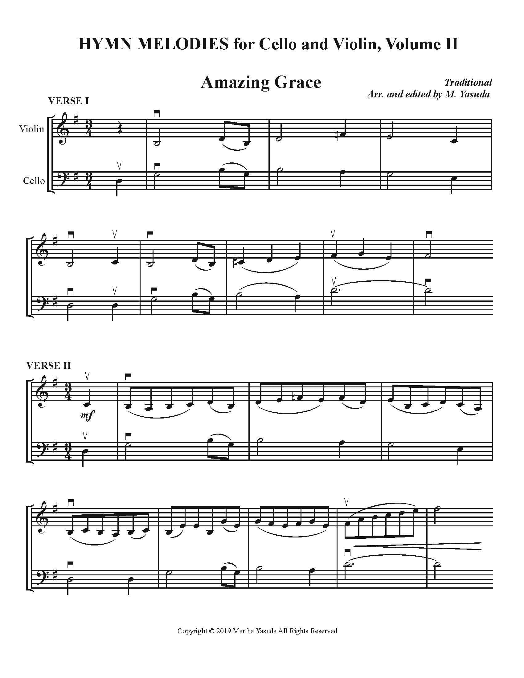 Yasuda, Martha - Hymn Melodies For Cello and Violin, Volume II - Digital Download