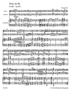 Schubert, Franz - Piano Trio No 2 in E-flat, Op 100, D 929 URTEXT Published by Barenreiter