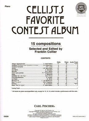 Cellist's Favorite Contest Album - Book and MP3 Audio - Edited by Collier - Fischer Edition