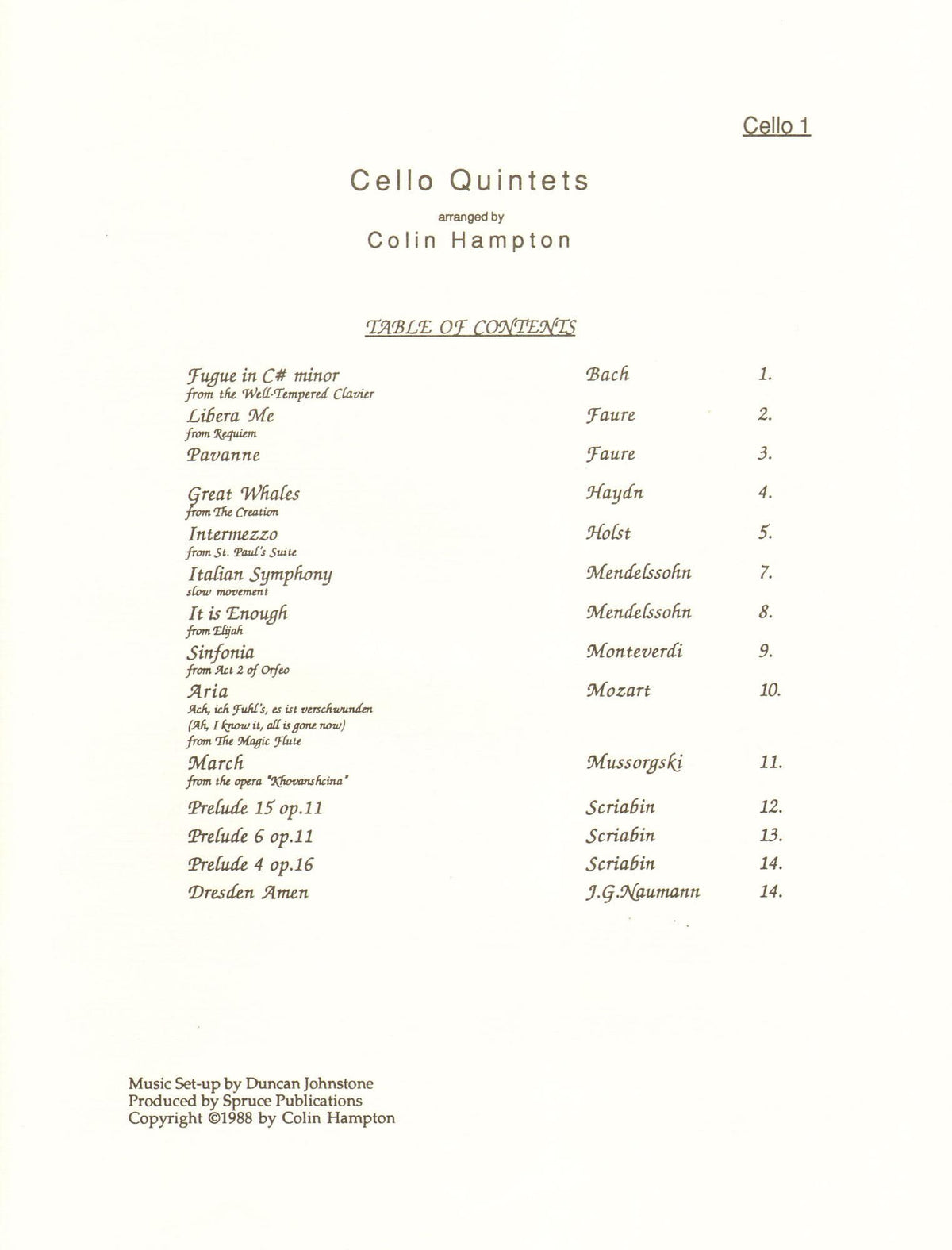 Hampton, Colin - Cello Quintets - Five Cellos - Spruce Publications