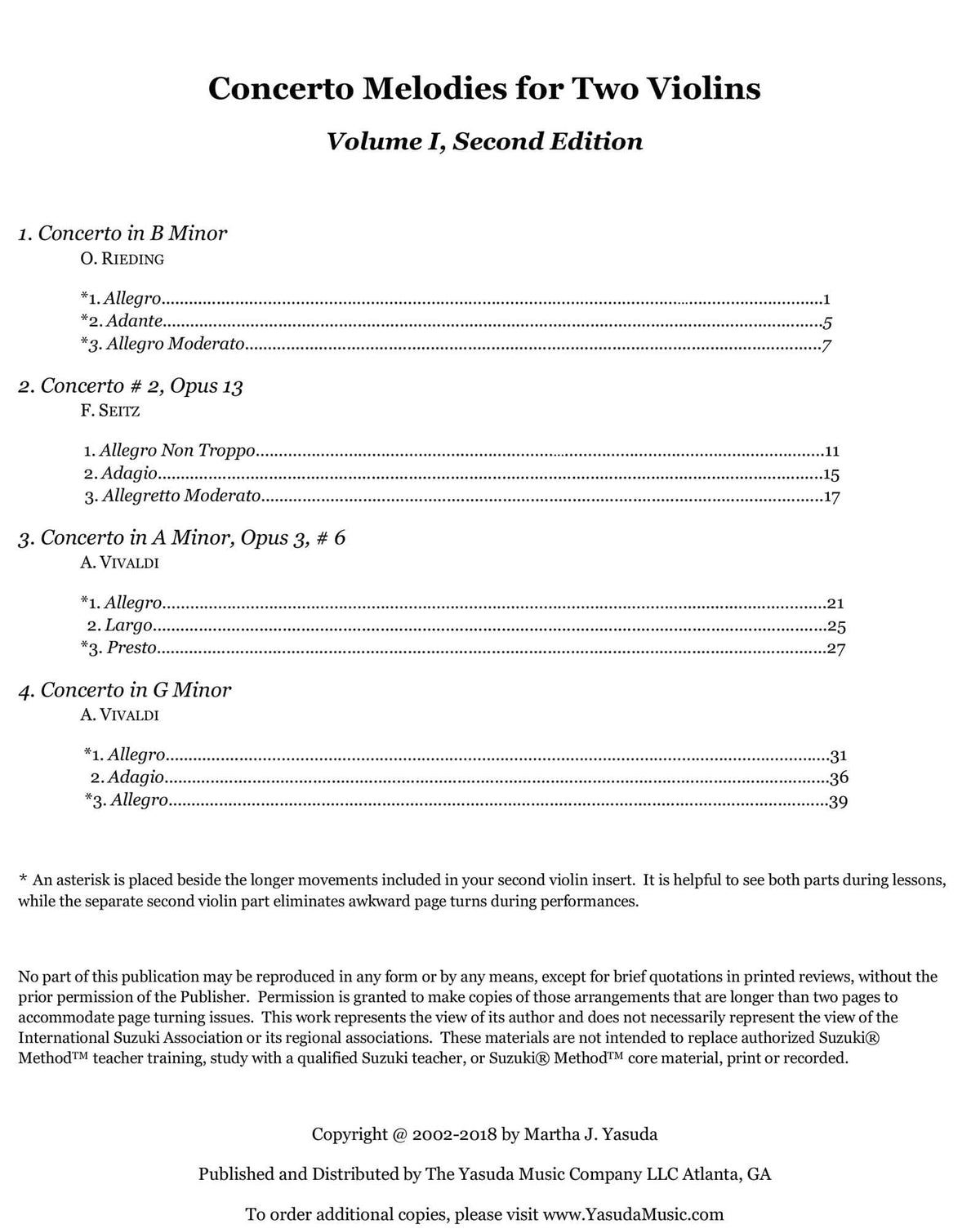 Yasuda, Martha - Concerto Melodies For Two Violins, Volume I, 2nd Edition - Digital Download