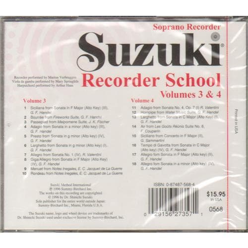 Suzuki Recorder School CD, Volumes 3 and 4, Soprano, Performed by Verbruggen