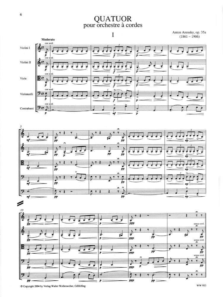 Arensky, Anton - Quartet No 2, Op 35a - Verlag Walter Wollenweber
