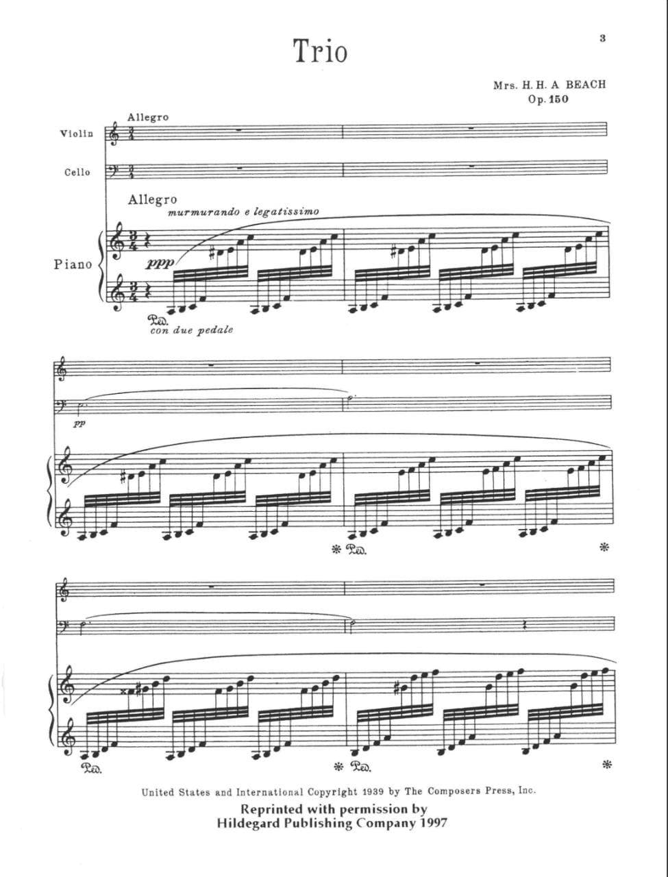 Beach, Amy - Piano Trio Op 150 for Violin, Cello and Piano - Hildegard Publication