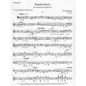Hummel, Bertold - Sonata brevis - Opus 11a - Cello and Piano - Simrock Original Edition
