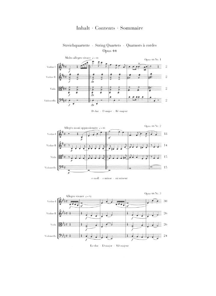 Mendelssohn, Felix - String Quartets, Op 44, Nos 1-3 - Two Violins, Viola, and Cello - G Henle Verlag URTEXT