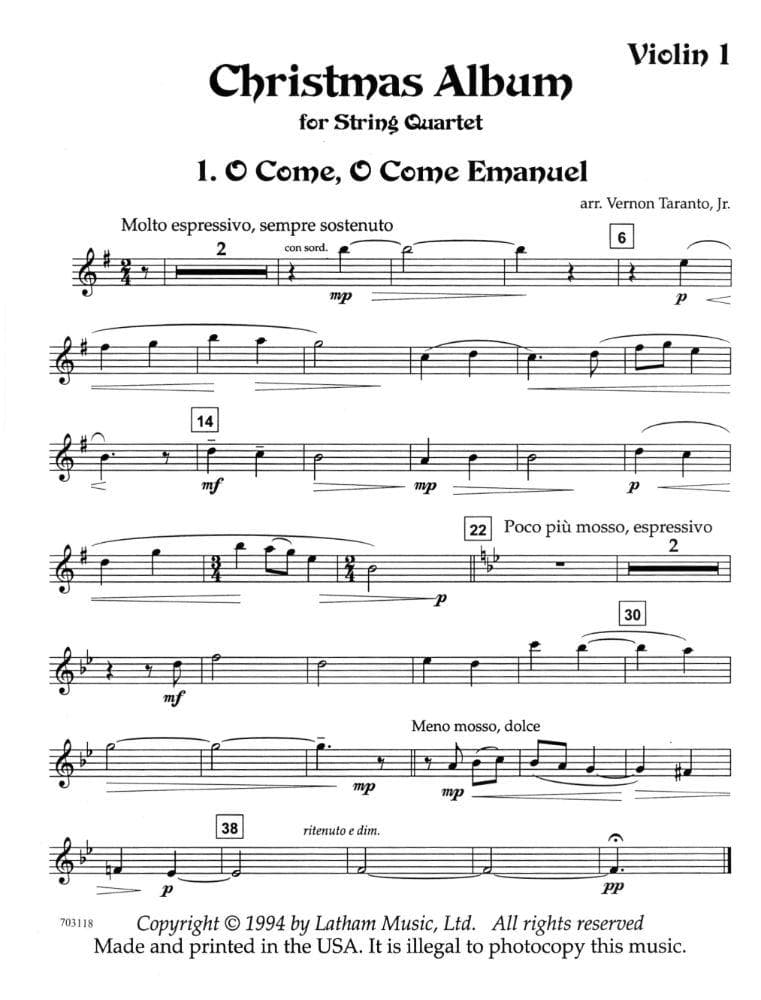 Christmas Album for String Quartet - Set of Parts - arranged by Vernon Taranto - Latham Music
