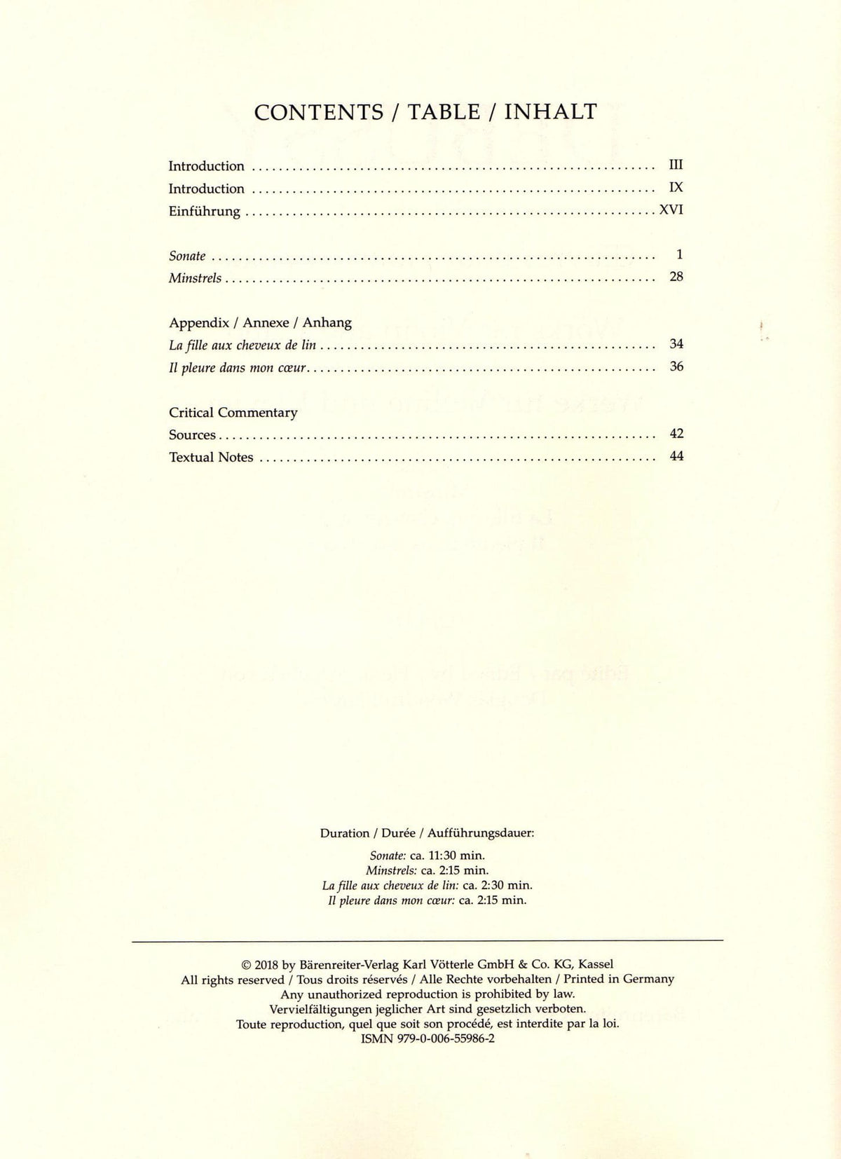 Debussy, Claude - Works for Violin and Piano - Edited by Douglas Woodfull-Harris - Barenreiter Urtext