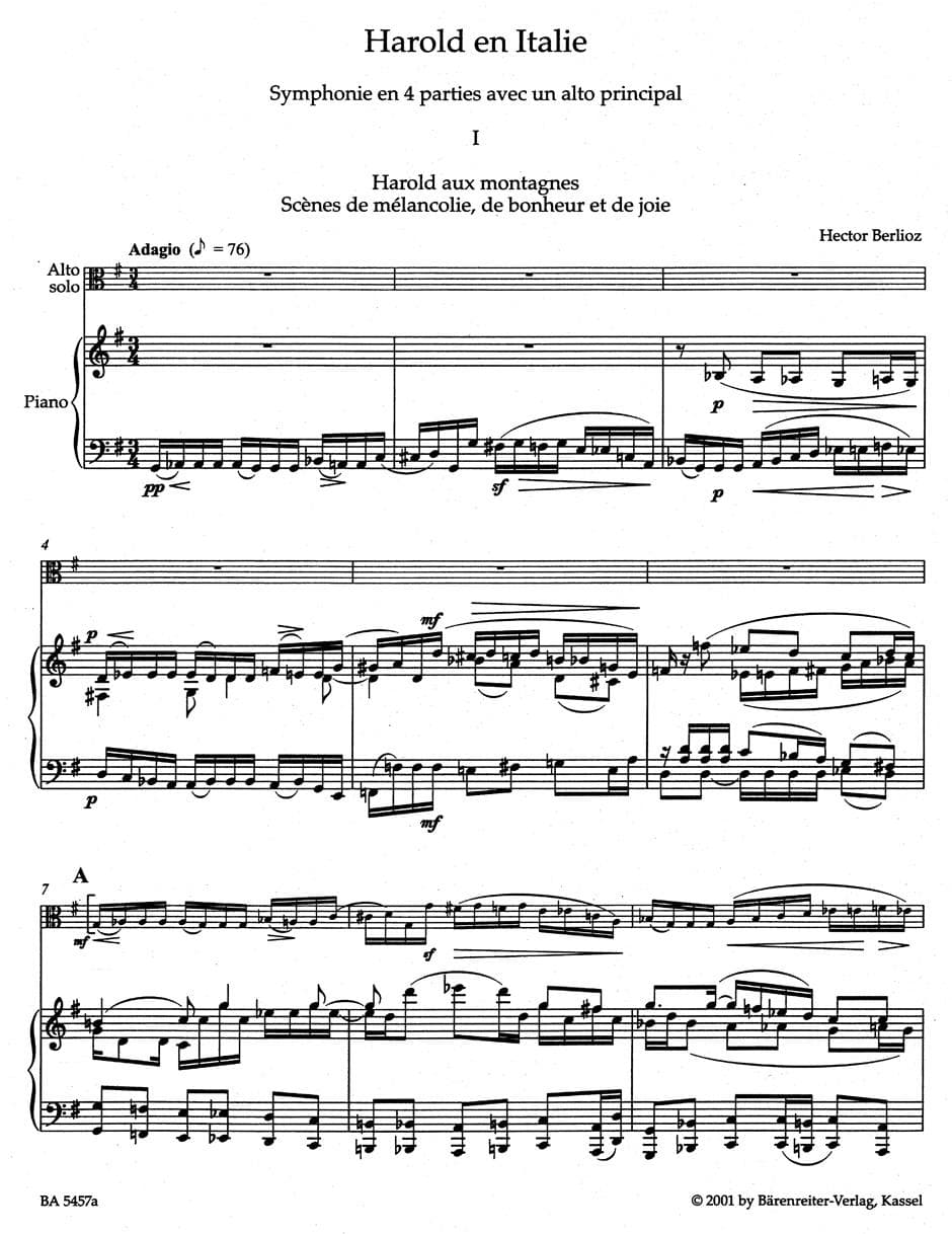 Berlioz, Hector - Harold in Italy Op 16 Score and Part for Viola and Piano - Arranged by MacDonald - Barenreiter Verlag URTEXT Edition