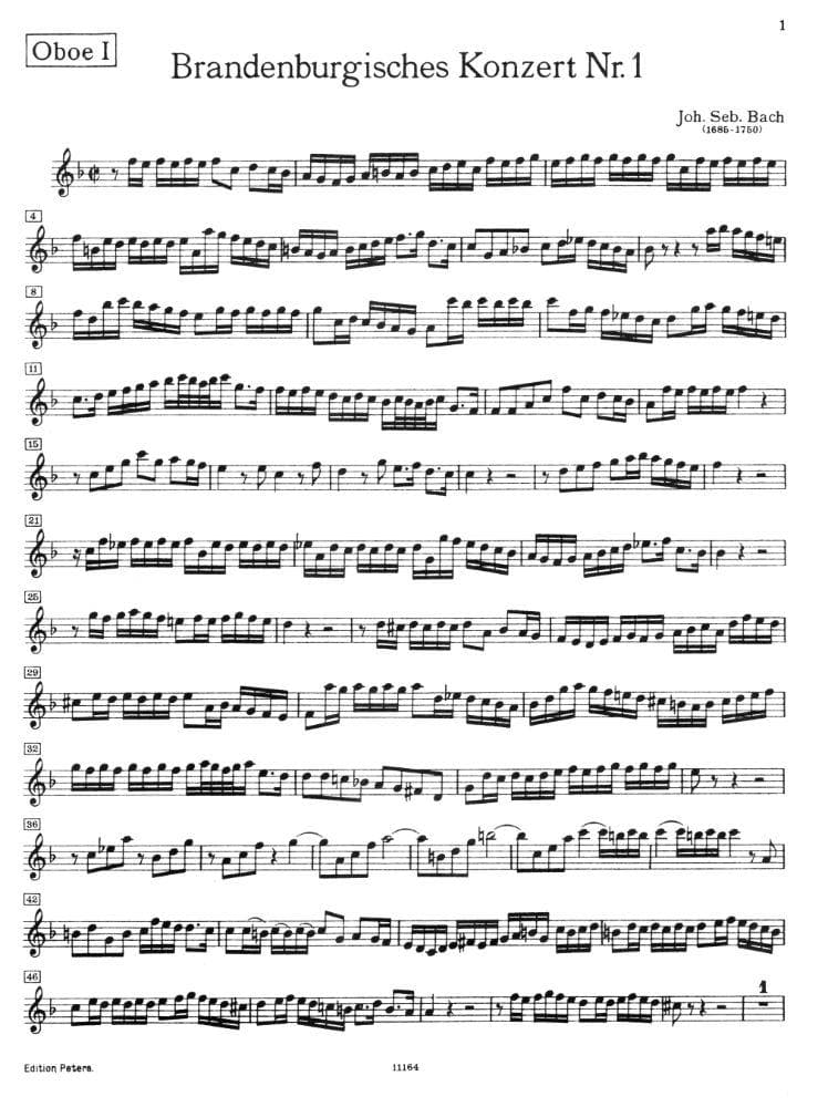 Bach, J.S. - Brandenburg Concerto No. 1 BWV 1046 for Oboe 1 - Peters Edition
