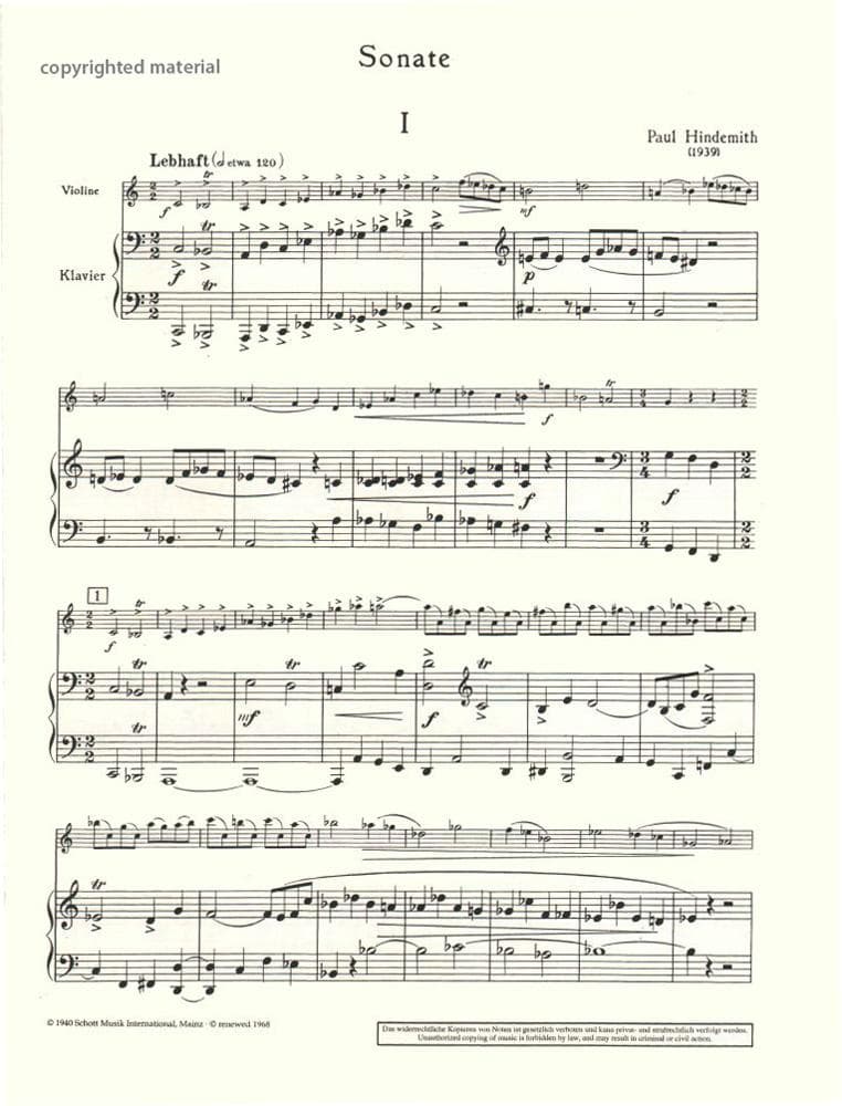 Hindemith, Paul - Sonata in C - Violin and Piano - Schott Edition