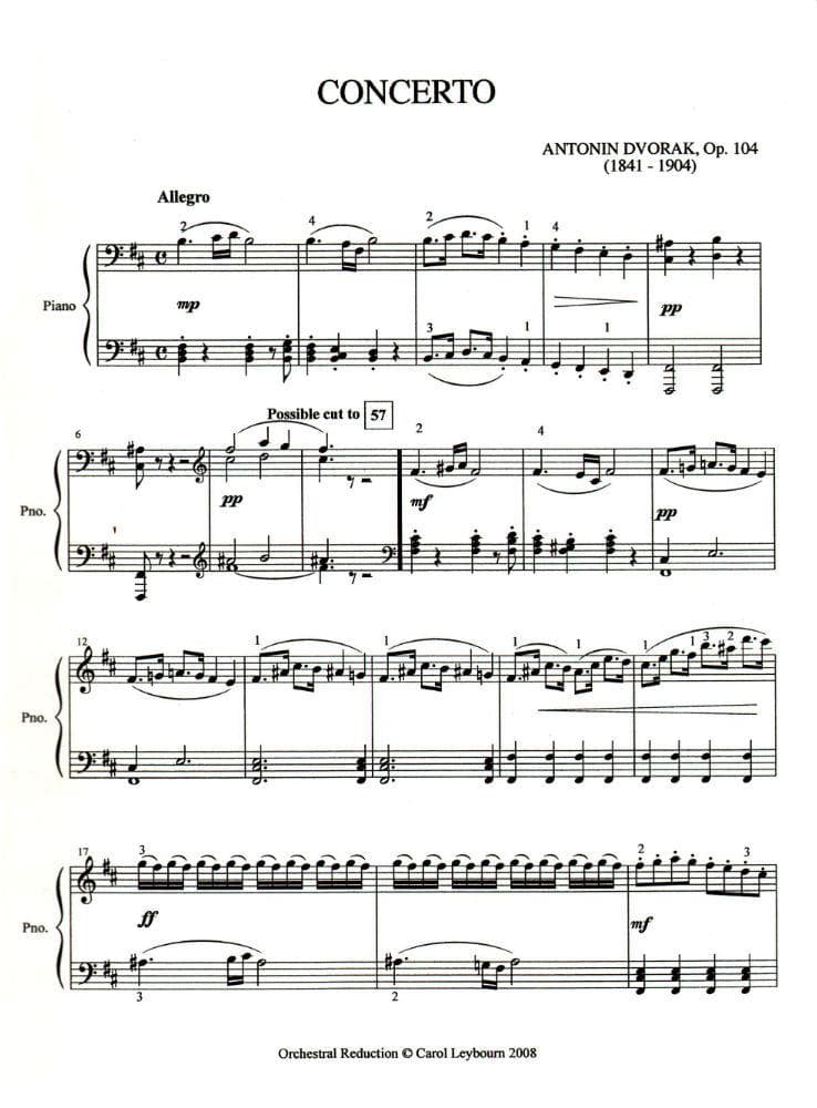 Dvorak, Antonin - Cello Concerto in b minor, Op 104 - PIANO ACCOMPANIMENT ONLY - arranged by Carol Leybourn - Frustrated Accompanist Edition