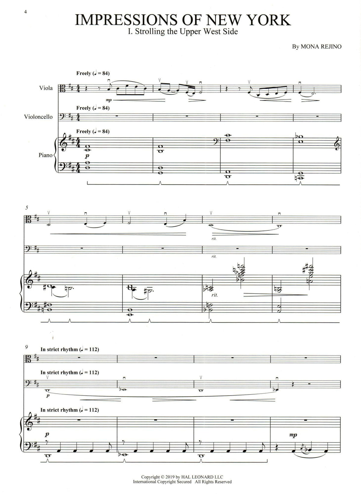 Rejino, Mona - Impressions of New York - for Viola (Violin), Cello, and Piano - Hal Leonard