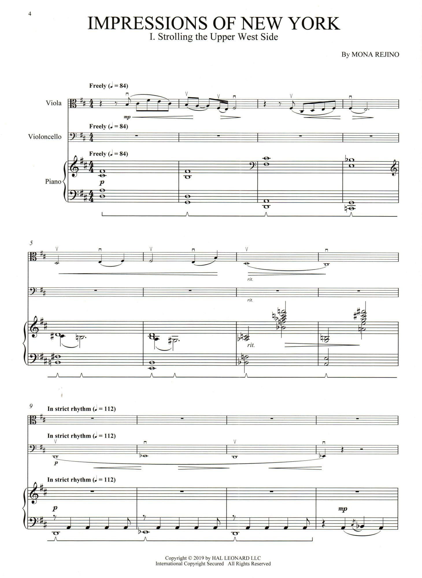 Rejino, Mona - Impressions of New York - for Viola (Violin), Cello, and Piano - Hal Leonard