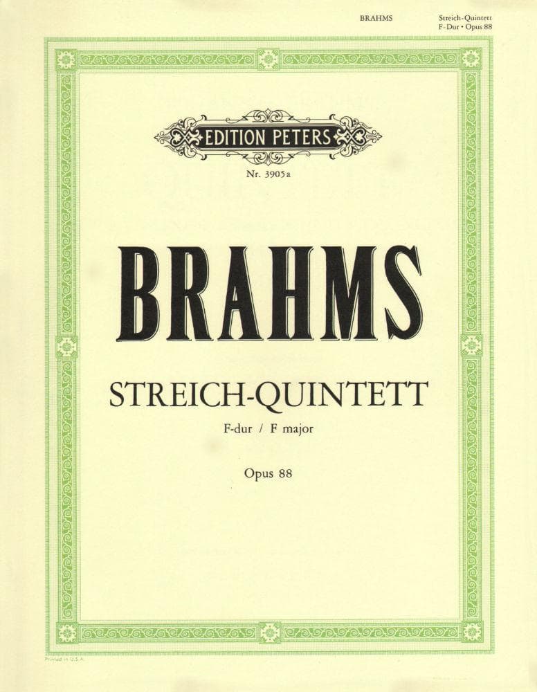 Brahms, Johannes - Quintet No 1 In F Major Op 88 for Two Violins, Two Violas and Cello - Arranged by the Gewandhaus Quartet - Peters Edition