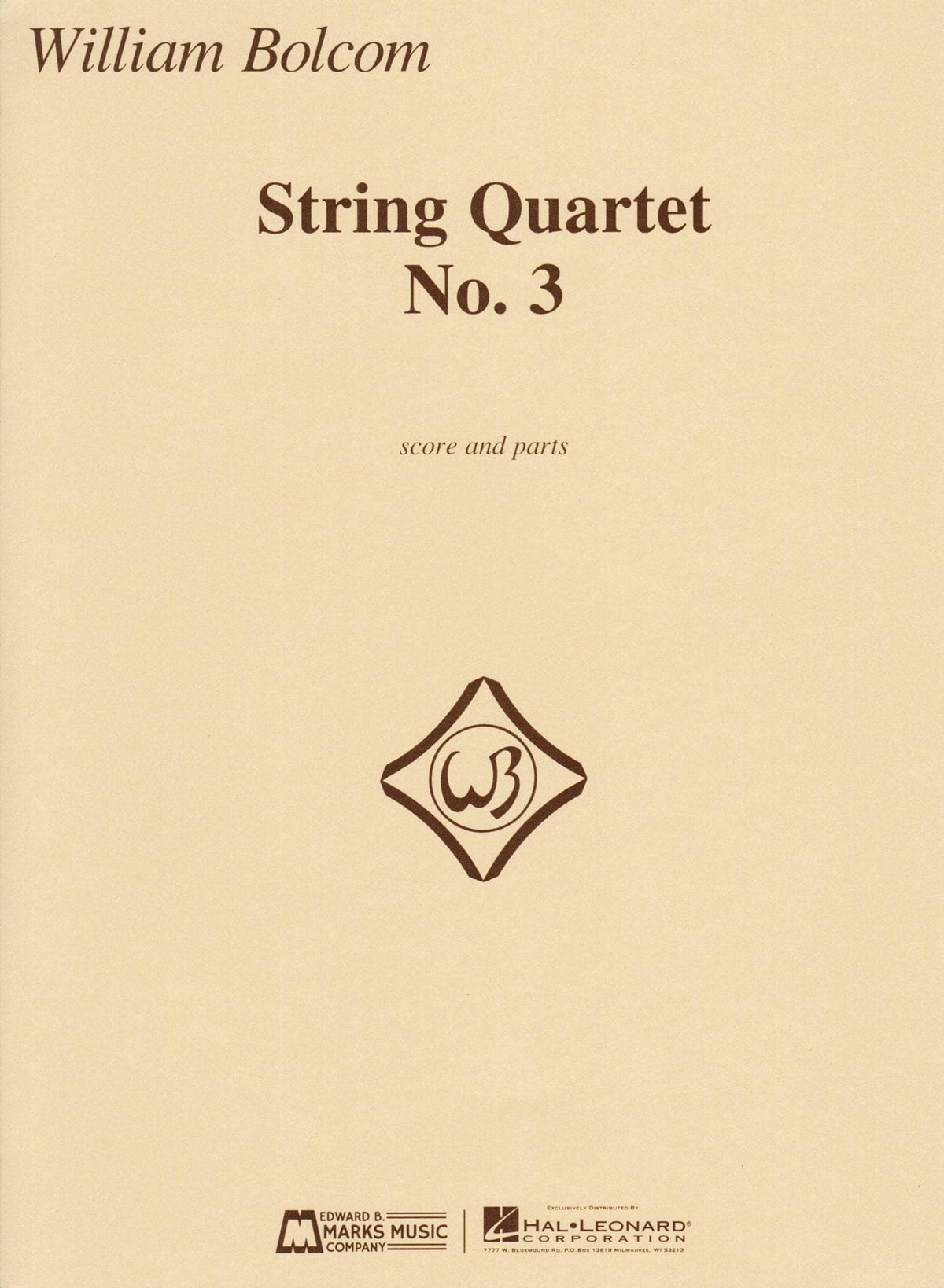 Bolcom, William - String Quartet No. 3 - Score and Parts - Edward B. Marks Music Company
