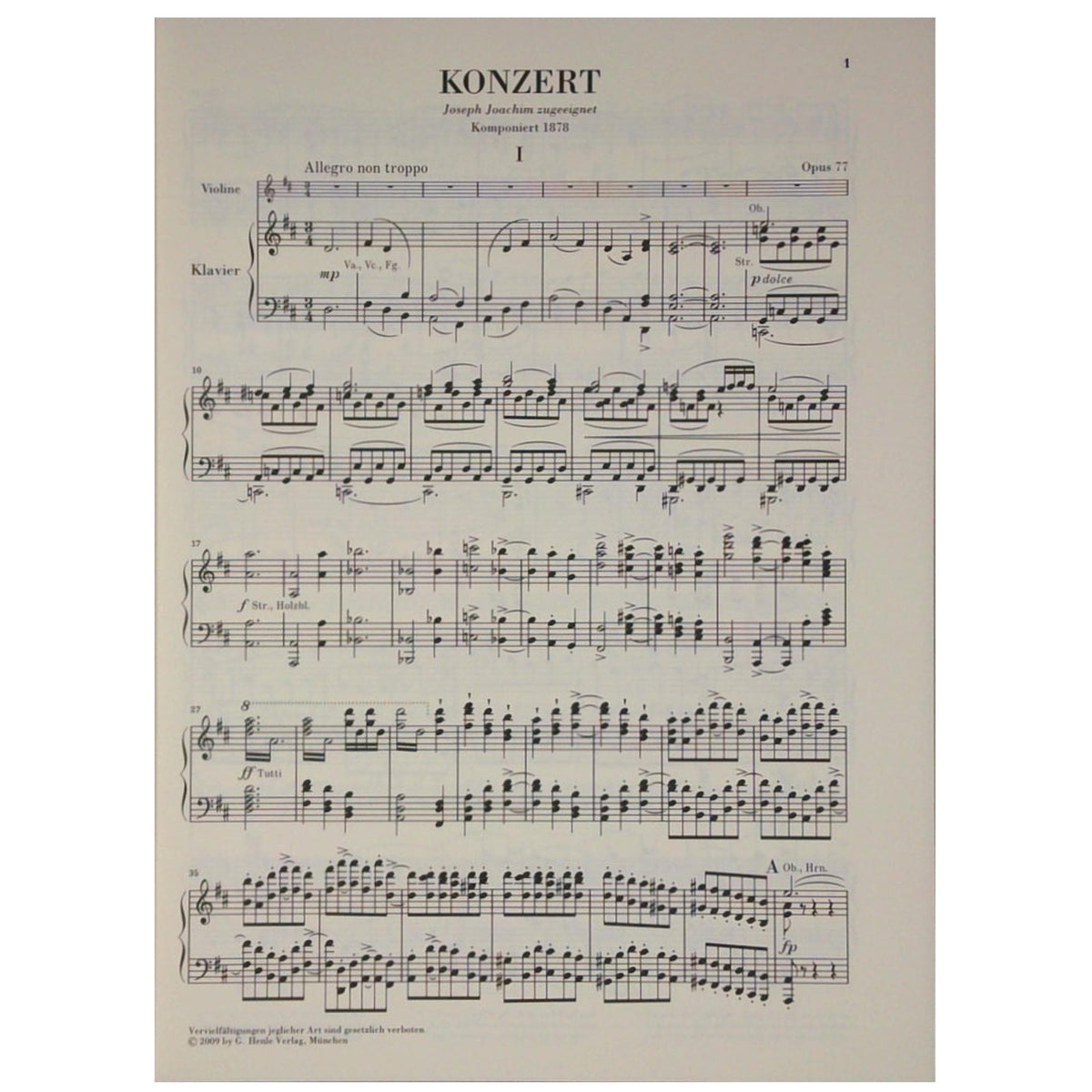 Brahms, Johannes - Violin Concerto in D Major Opus 77 - Violin and Piano - arranged by Frank Peter Zimmerman - G Henle Verlag