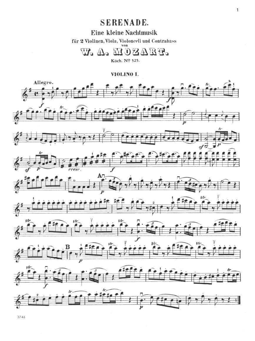 Mozart, WA - Eine Kleine Nachtmusik, K 525 - String Quartet - Score and Parts - Kalmus Edition