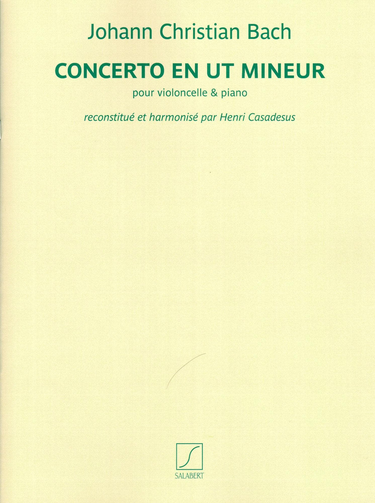 Bach, Johann Christian - Concerto in c minor - Cello and Piano - edited by Henri Casadesus and Maurice Maréchal - Editions Salabert