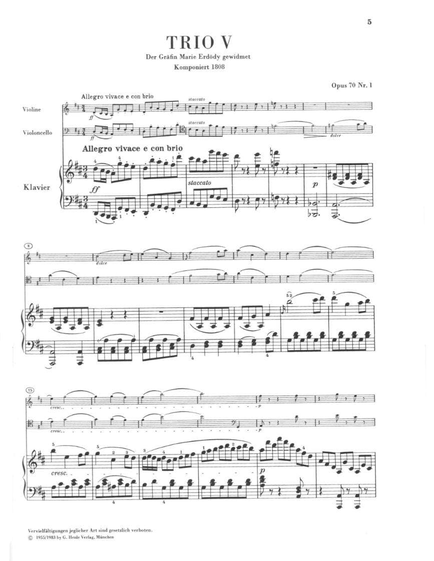 Beethoven, Ludwig - Piano Trios Volume 2 for Violin, Cello and Piano - Henle Verlag URTEXT Edition