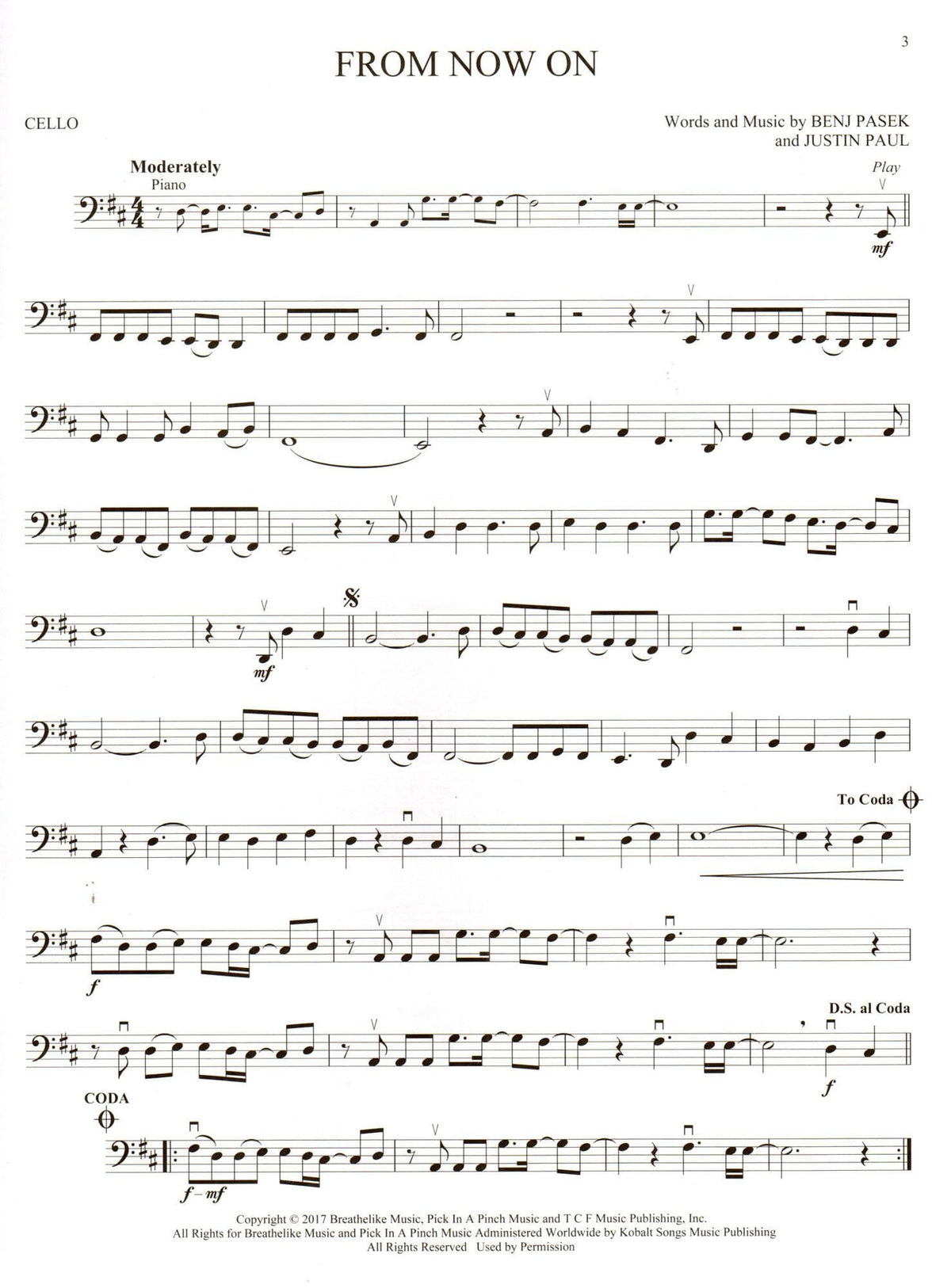 The Greatest Showman - Instrumental Play-Along - for Cello with Online Audio - Hal Leonard