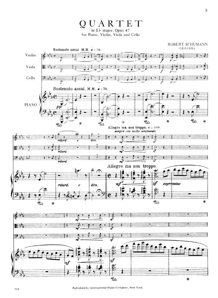 Schumann, Robert - Piano Quartet in E-flat Major Op 47 Published by International Music Company
