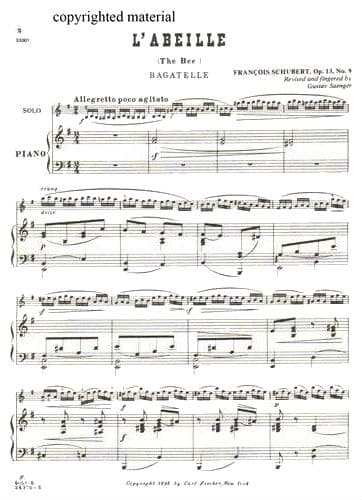 Schubert, Francois (Franz Anton) - L'Abeille (The Bee), Op 13 No 9 - for Violin and Piano - edited by Saenger - Carl Fischer