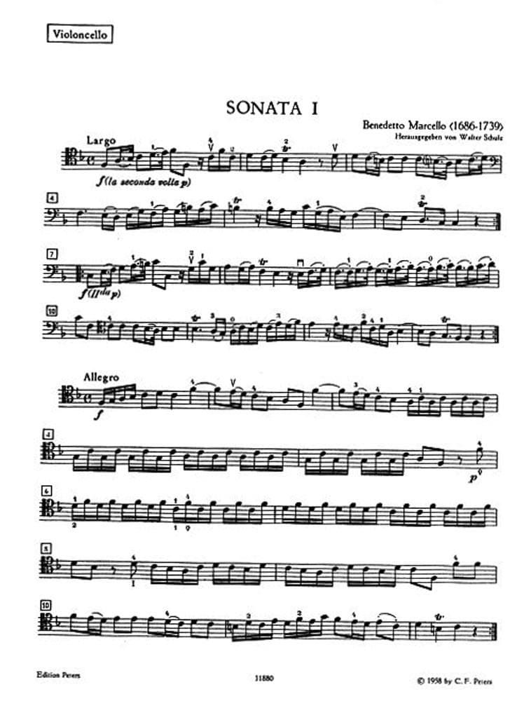 Marcello, Benedetto - Sonata No 1 in F Major - Cello and Piano - edited by Walter Schulz - Edition Peters