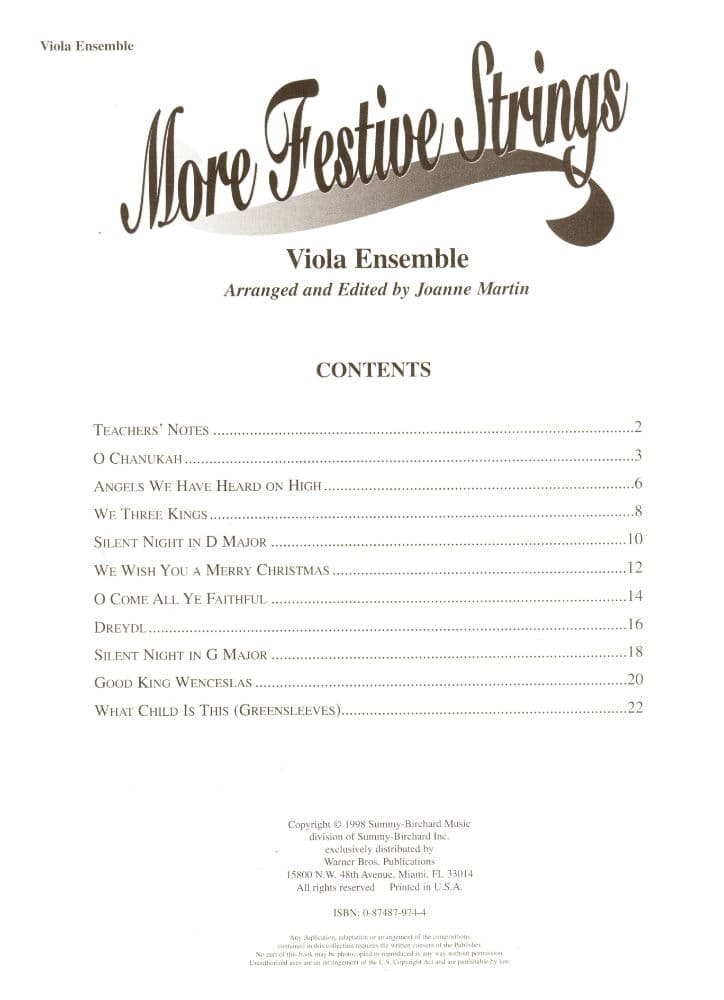 Martin, Joanne - More Festive Strings for Viola Ensemble - Four Violas - Alfred Music Publishing
