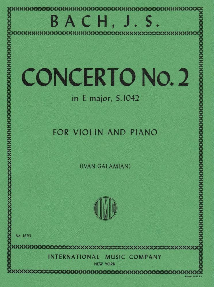 Bach, JS - Concerto No 2 in E Major BWV 1042 for Violin and Piano - Arranged by Galamian - International Edition