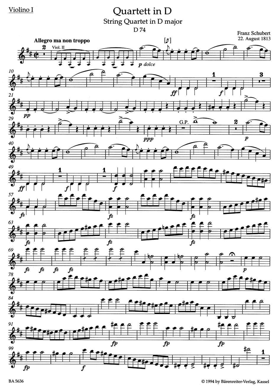 Schubert, Franz - Early String Quartets, Volume 3 URTEXT Published by Barenreiter