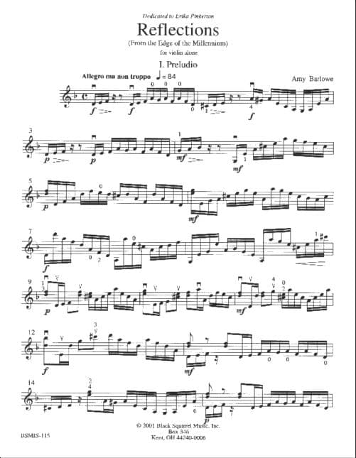 Barlowe, Amy - Reflections from the Edge of the Millenium for Solo Violin - Black Squirrel Publication