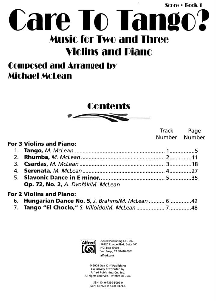 McLean, Michael - Care to Tango? Book 1 - for Two or Three Violins and Piano - Book/CD - Alfred