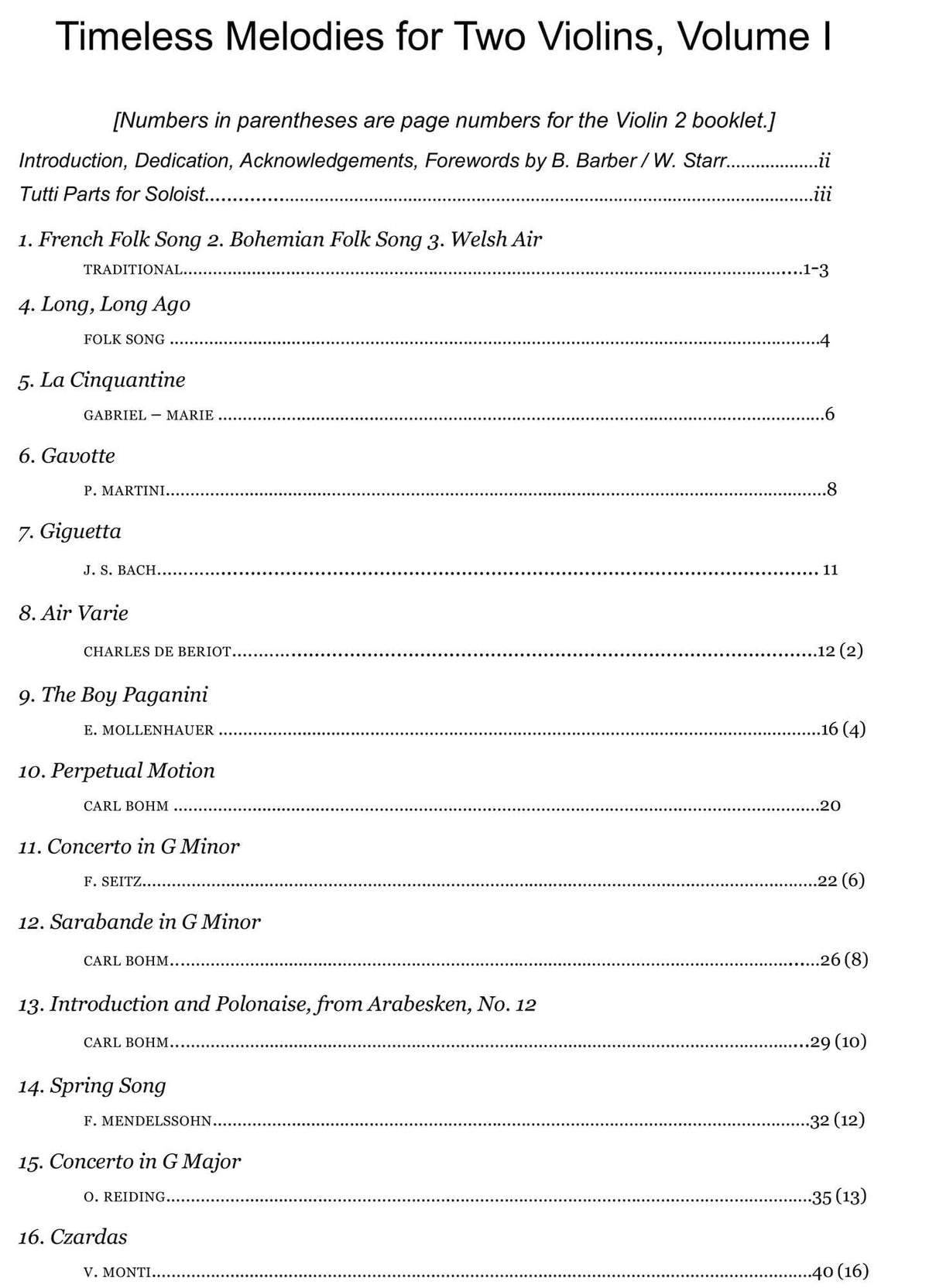 Yasuda, Martha - Timeless Melodies For Two Violins, Volume I - Digital Download