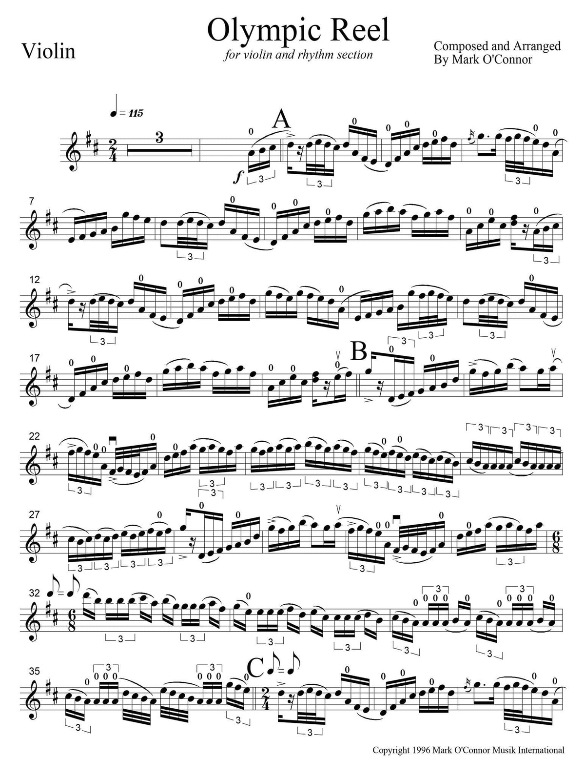 O'Connor, Mark - Olympic Reel for Violin and Folk Instrument - Violin - Digital Download