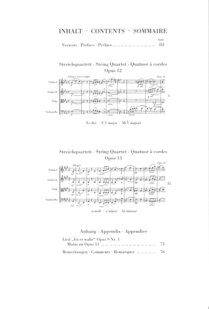 Mendelssohn, Felix - String Quartets, Op 12 and 13 - Study Score - G Henle Verlag - URTEXT