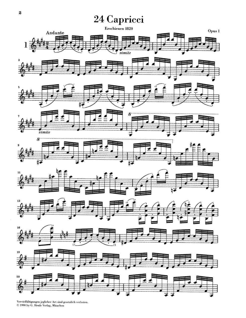 Paganini, Niccolò - 24 Caprices, Op 1 - Violin solo - Urtext Edition - Published by G Henle Verlag