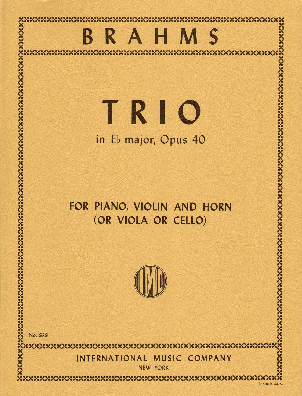 Brahms, Johannes - Trio in E-flat Major Op 40 for Violin, Viola/Cello and Piano - International Edition
