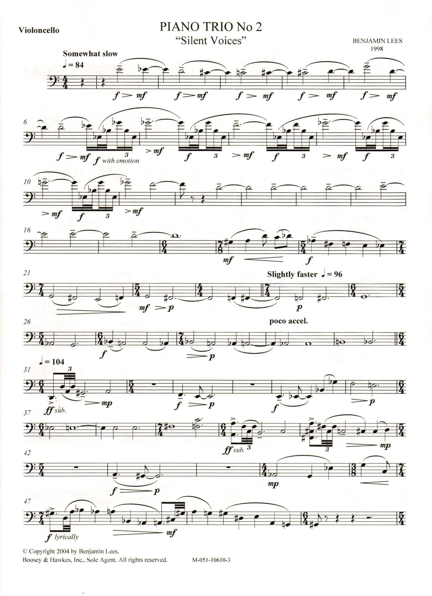 Lees, Benjamin - Piano Trio No. 2: "Silent Voices" - Violin, Cello, and Piano - Boosey & Hawkes Edition