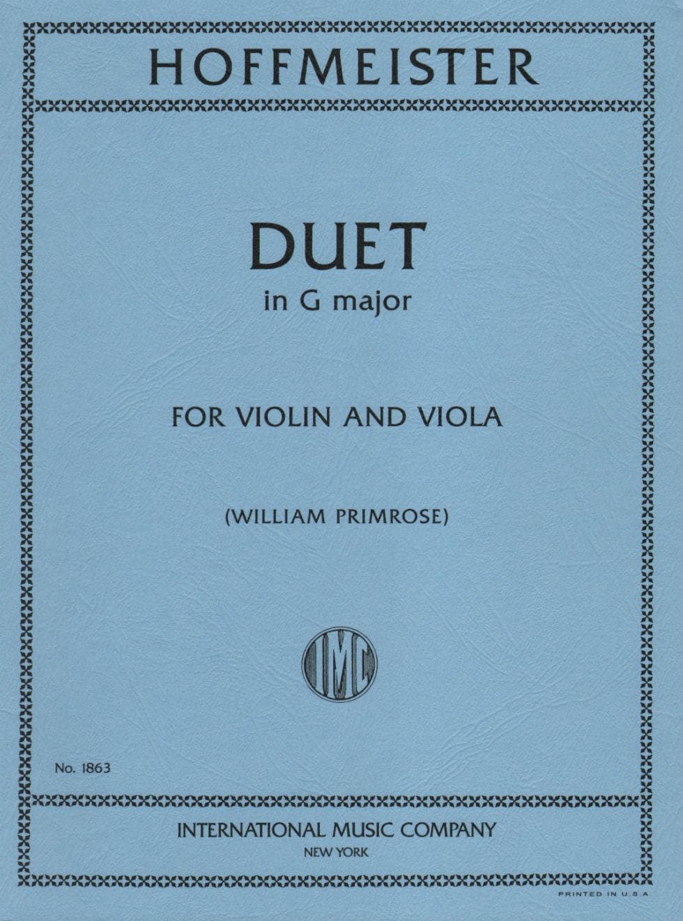 Hoffmeister, Franz Anton - Duet in G Major - Violin and Viola - edited by William Primrose - International Edition
