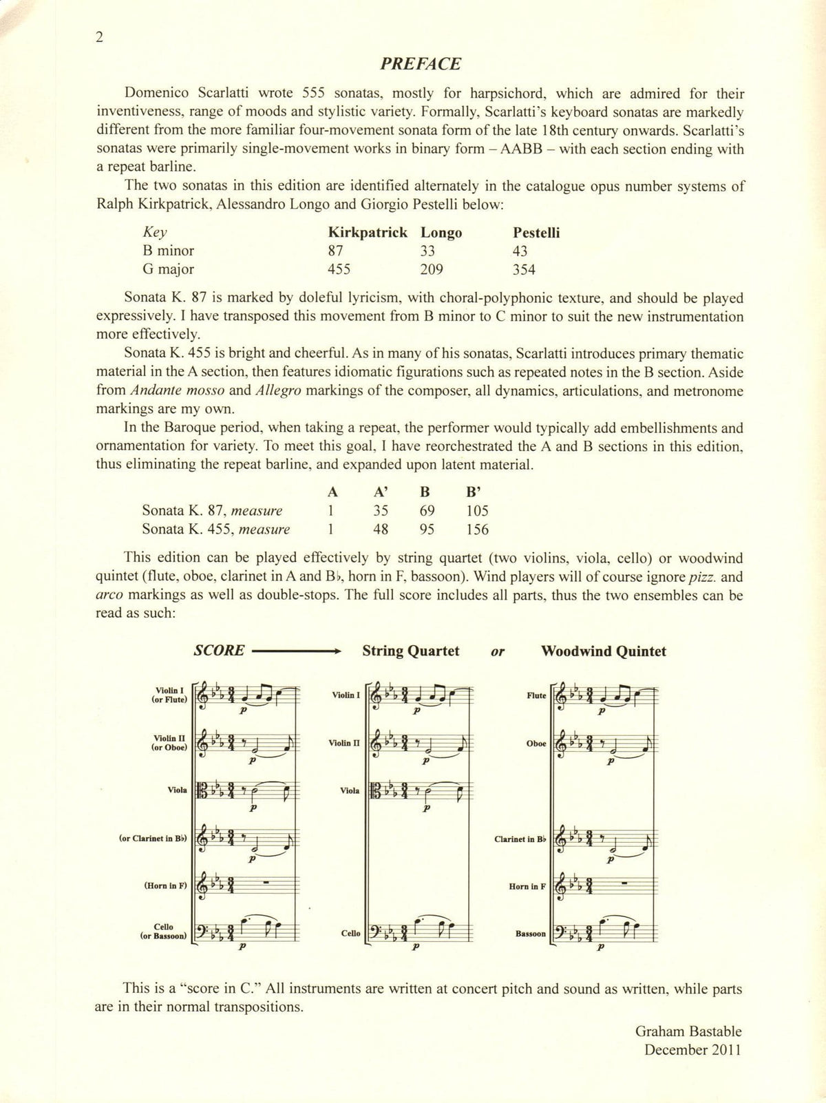 Scarlatti, Domenico - Two Sonatas, K. 87 and K. 455 - for Two Violins, Viola, and Cello - Edited by Bastable - International