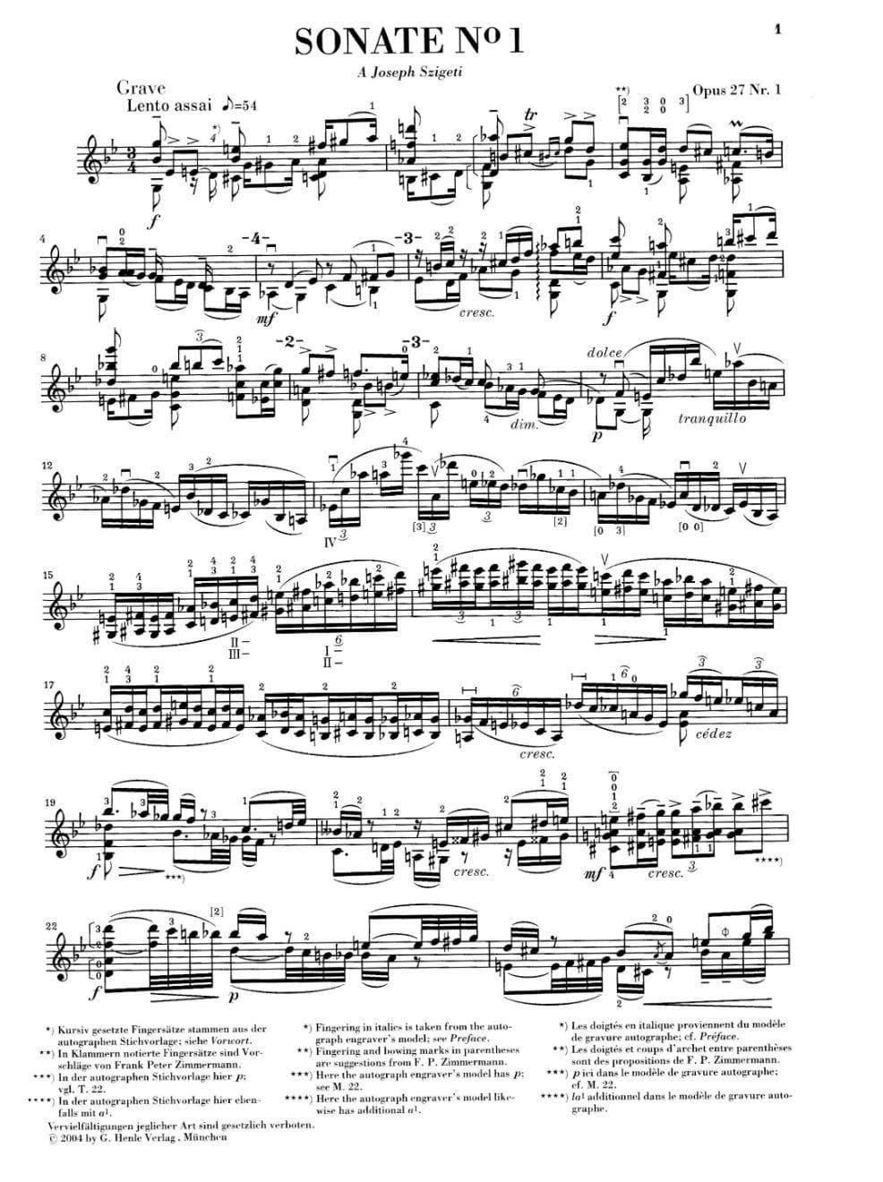 Ysaÿe, Eugène - Six Sonatas, Op 27 - Violin solo - G Henle Verlag URTEXT