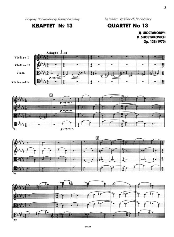 Shostakovich, Dmitri - Quartet No 13 in b-flat, Op 138 Published by DSCH