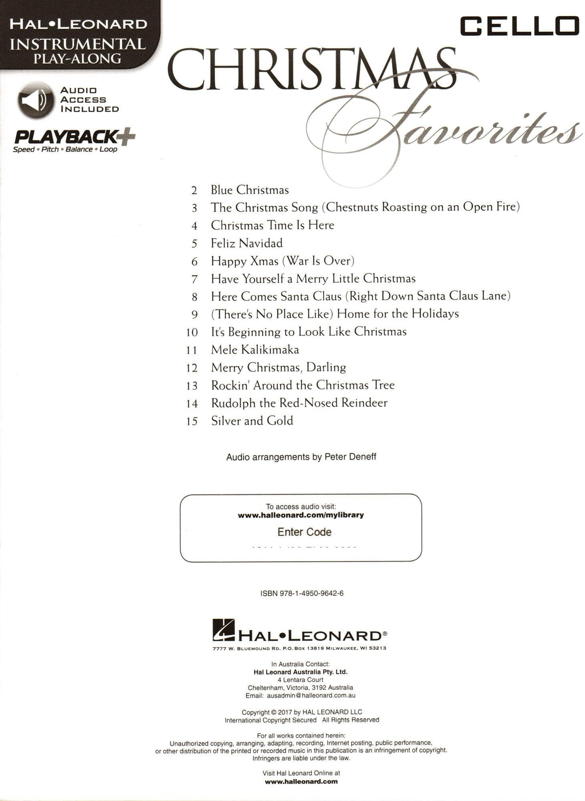 Christmas Favorites - 15 Holiday Favorites - for Cello - with Audio Play-Along - Hal Leonard