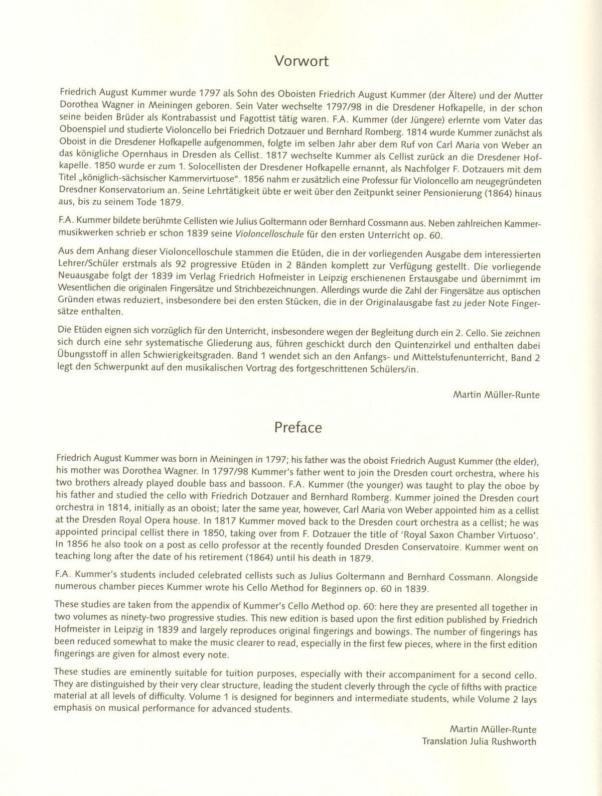 Kummer, FA - 92 Progressive Exercises, Op 60, Volume 1 for Cello - Schott Edition