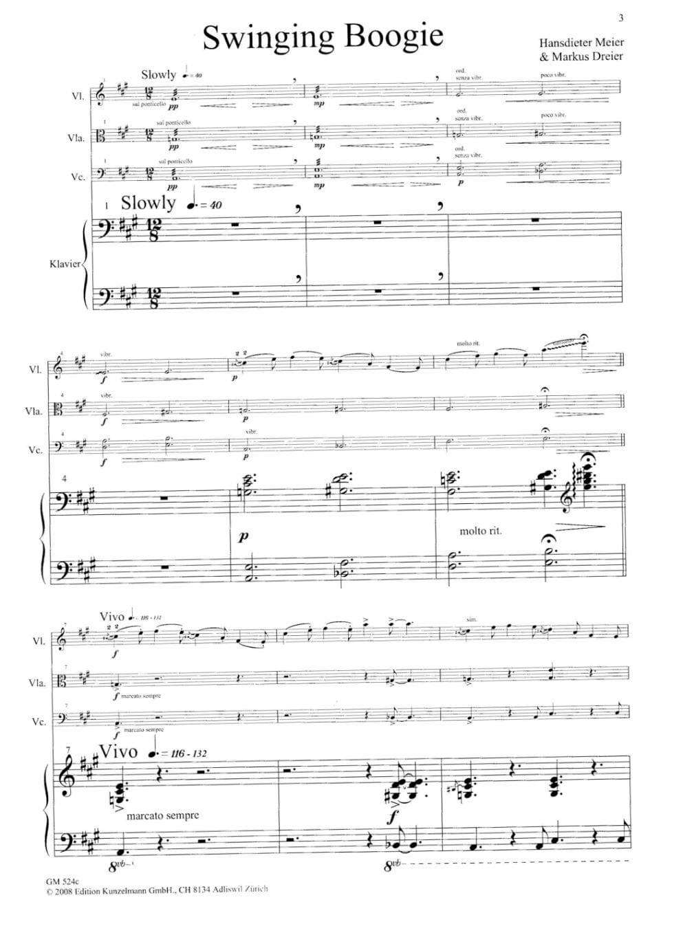 Meier/Dreier - Swinging Boogie, for Violin, Viola, Cello, and Piano Includes CD Piano score and parts Published by Edition Kunzelmann