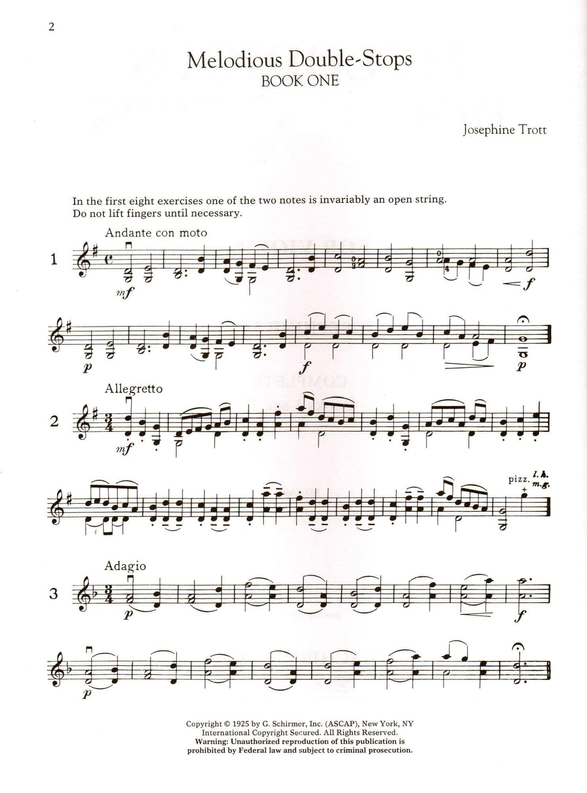 Trott - Melodious Double-Stops for Violin, Books 1 and 2 - Violin - published by G Schirmer